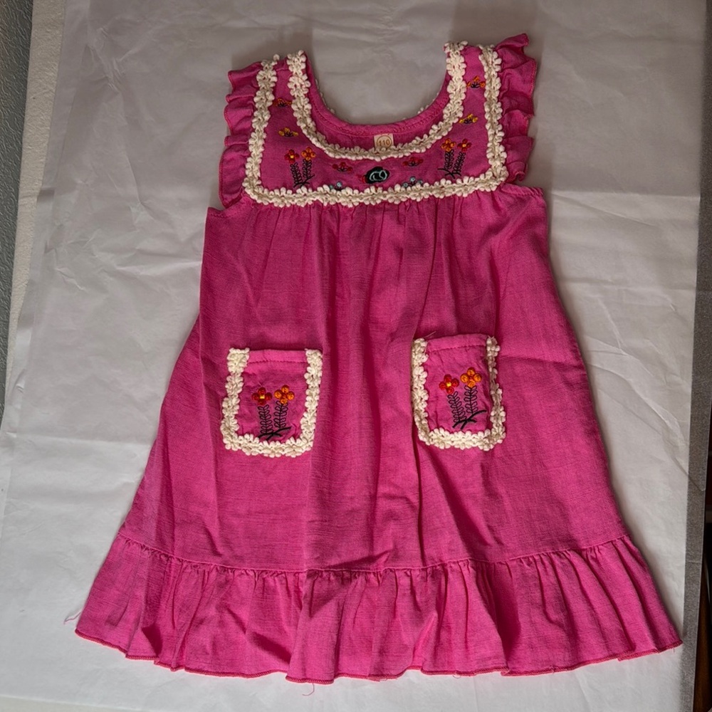 Pink Embroidered Ruffle Dress